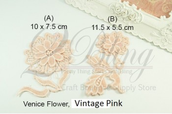 Embroidery Motif - Venice flowers, Vintage Pink - 1pc